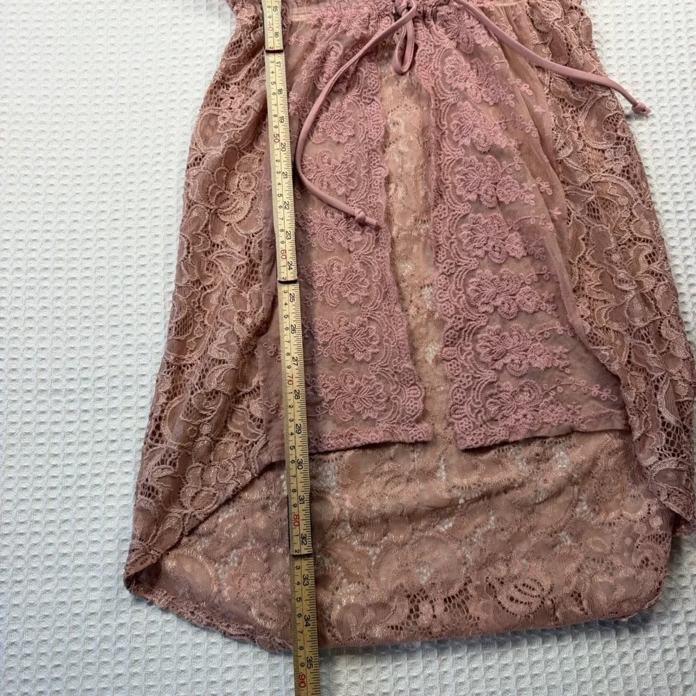 Charlotte Russe Pink Floral Lace Kimono Cardigan Sheer Tie Waist‎ High Low Small